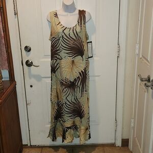 Paradiso Vintage Long Ruffle Tank Dress Mint Brown XL NWT
